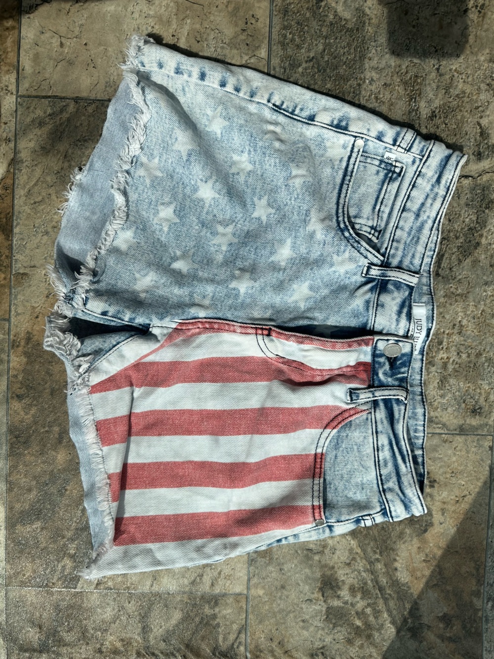 Judy Blue Distressed American Flag Stripe Denim Shorts with Faded Stars